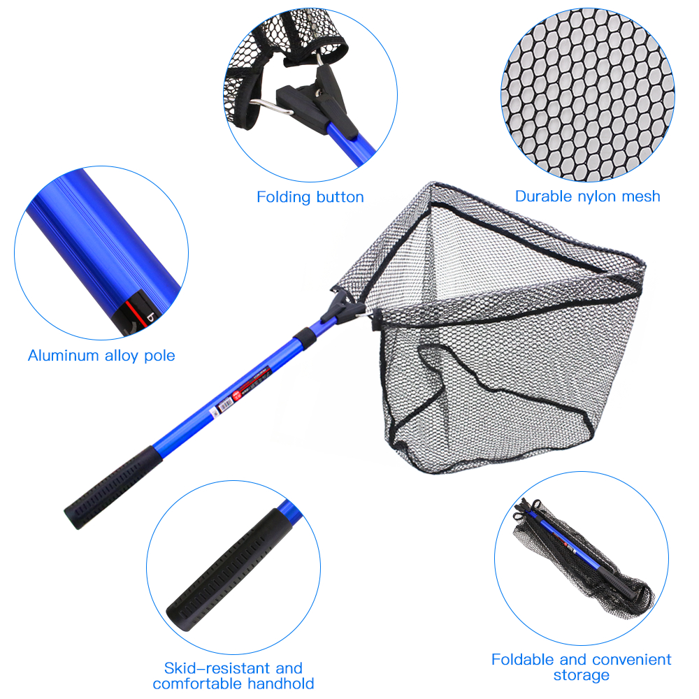 Vượt cá có thể gấp gọn lưới bằng sợi nylon bền tay cầm bằng hợp kim nhôm chống trượt nhẹ và gon
