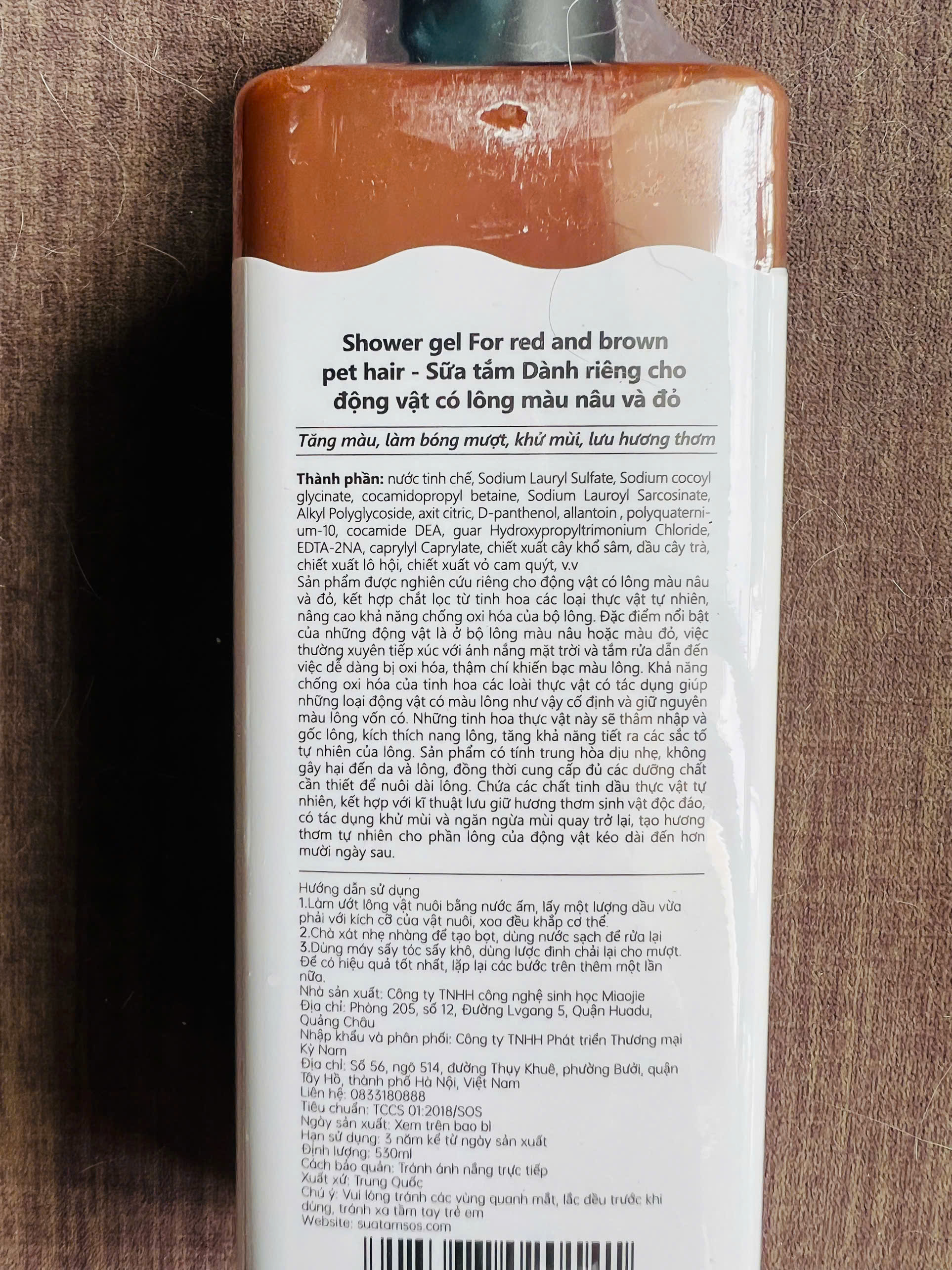 SỮA TẮM SOS DÀNH RIÊNG CHO ĐỘNG VẬT CÓ LÔNG MÀU NÂU VÀ ĐỎ 530ML CHO THÚ CƯNG CHÓ MÈO