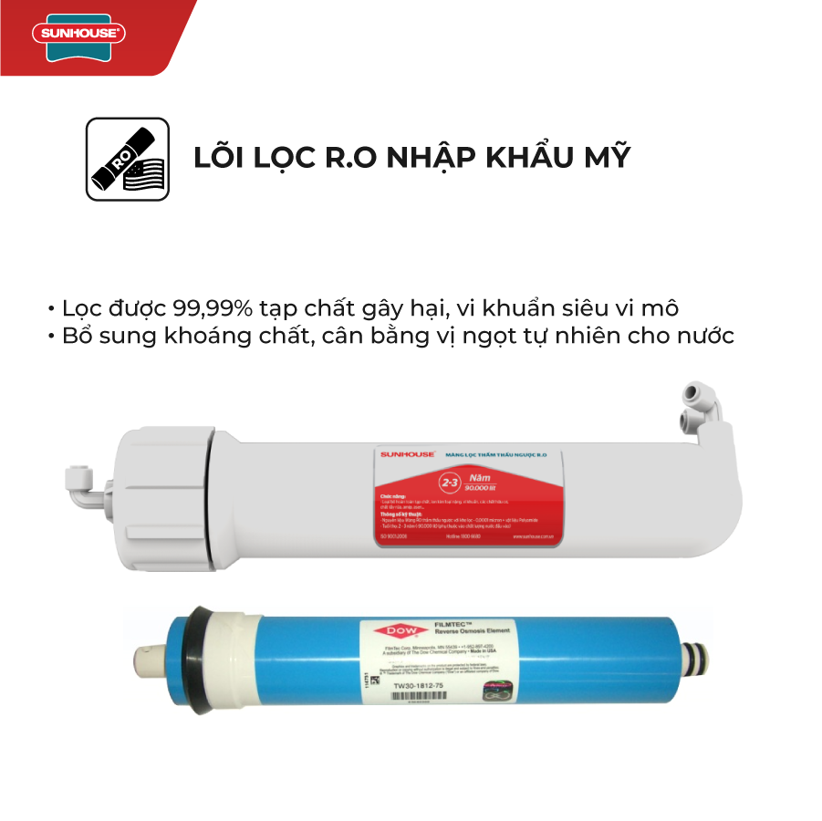 Máy Lọc Nước R.O 8 Lõi Sunhouse SHA8818K - Hàng Chính Hãng