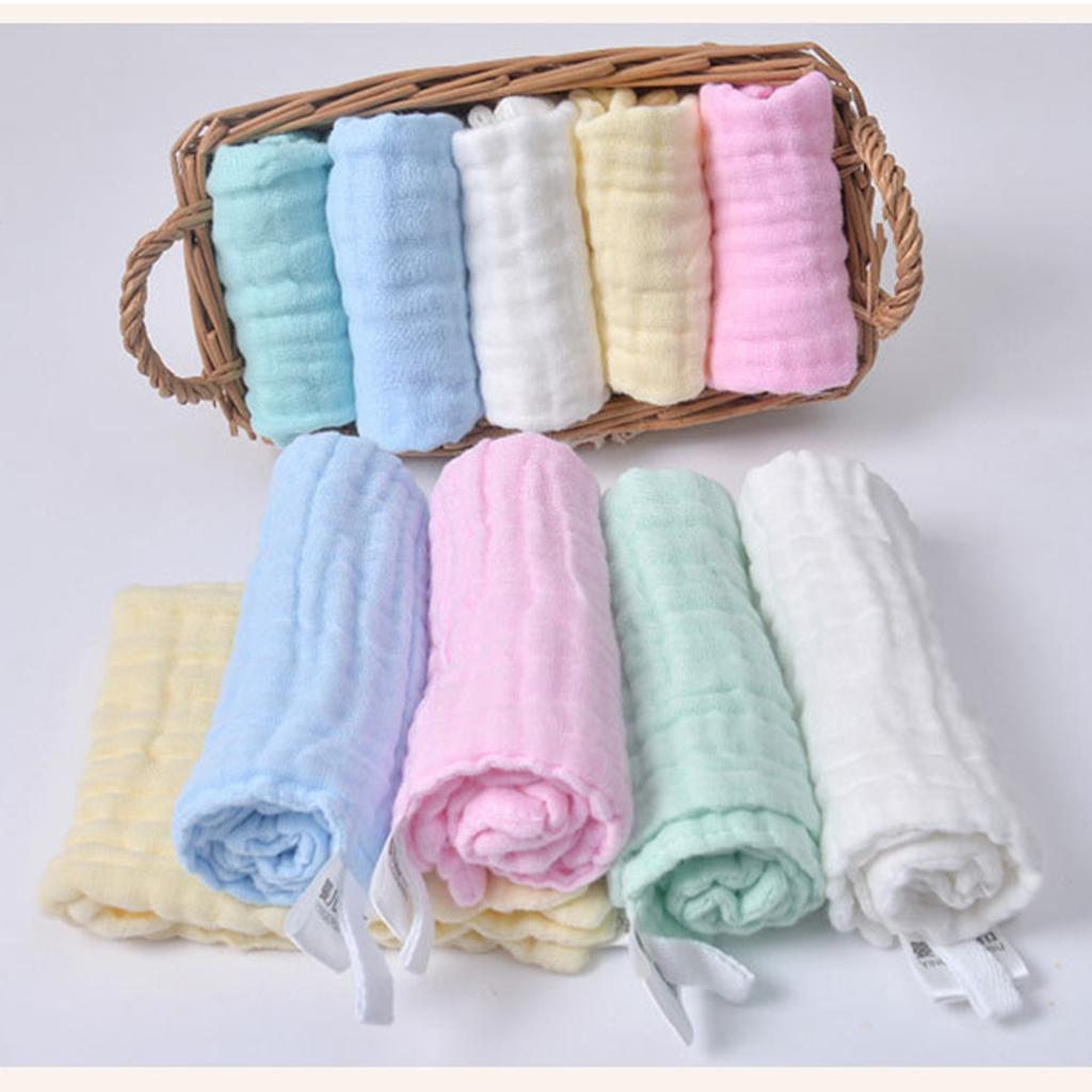Pure Cotton Infant Face Hand Bath Saliva Towel Baby Bibs Handkerchief blue
