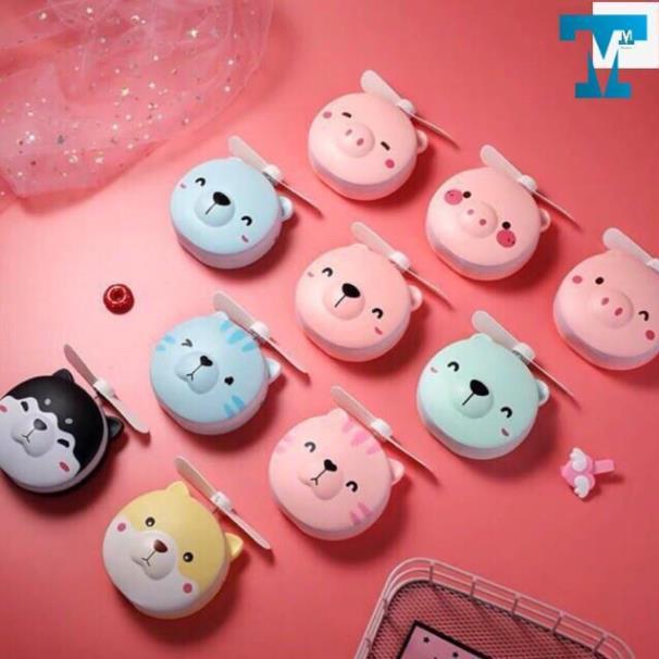 QUẠT TÍCH ĐIÊN MINI 3IN1 hình con heo | Quạt cầm tay đèn led gương