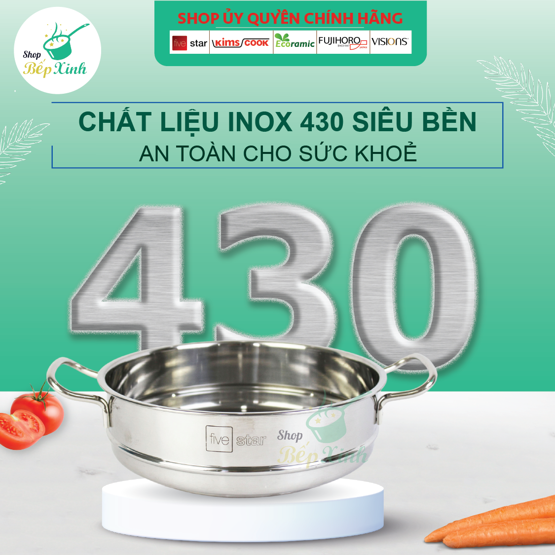 Hình ảnh Bộ Nồi Xửng Hấp Fivestar Nắp Kính Tặng 10 Muỗng Inox