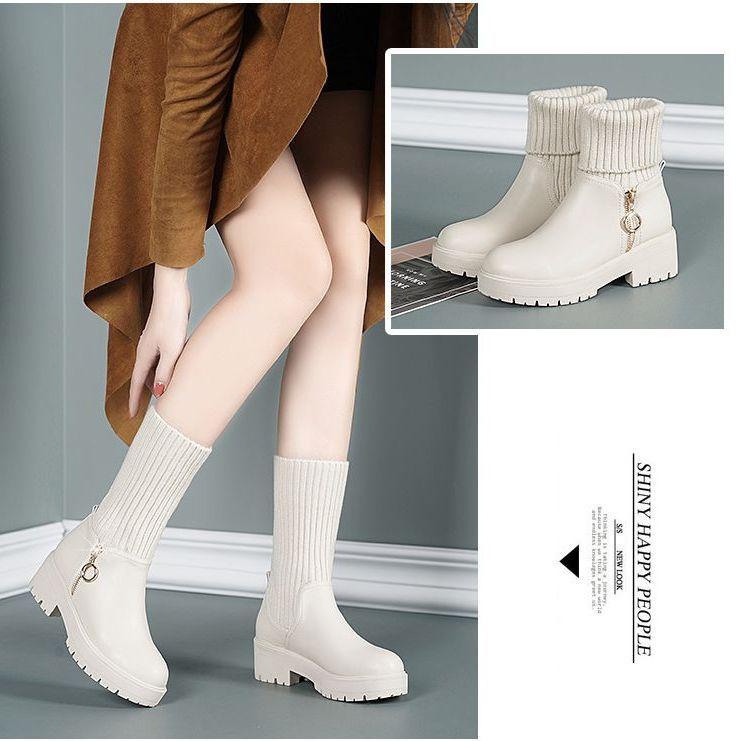 Giày Bốt Martin Da Mềm Đế Dày Lót Lông Cừu Giữ Ấm Thời Trang Thu Đông 2022