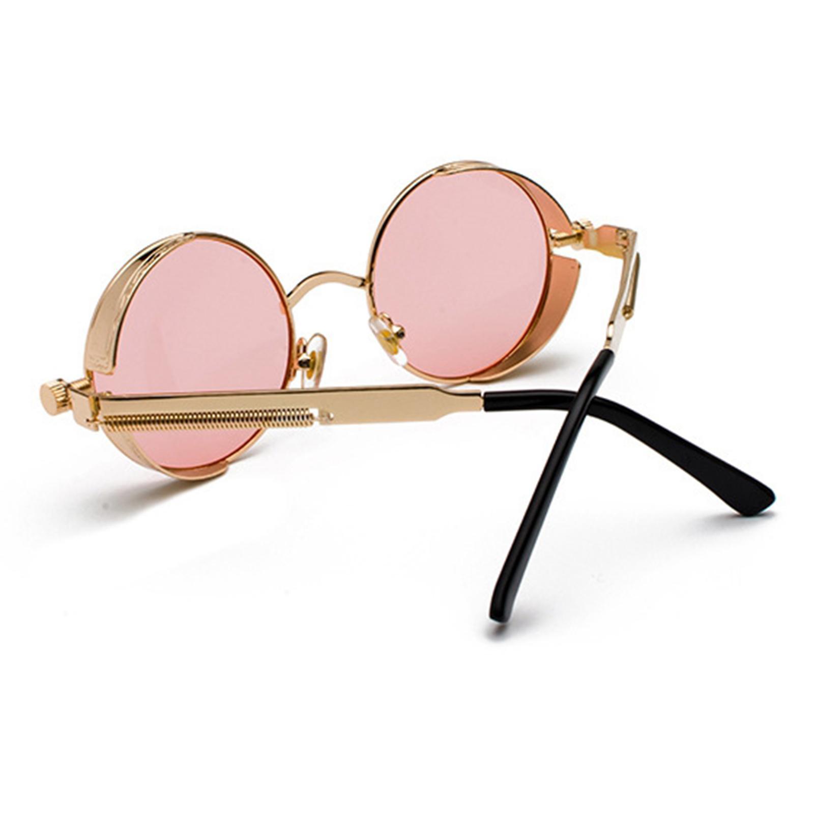 Retro Gothic Circle Round Sunglasses Fashion Goggles Metal Frame Gold Pink