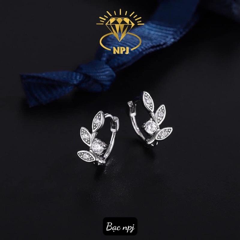 Bông tai chiếc lá dáng bấm , hoa tai nữ Bạc Ta - Bạc Npj