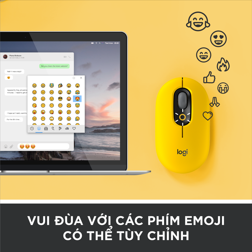 Chuột không dây bluetooth Logitech POP MOUSE - giảm ồn, nút emoji tùy chỉnh - Hàng chính hãng