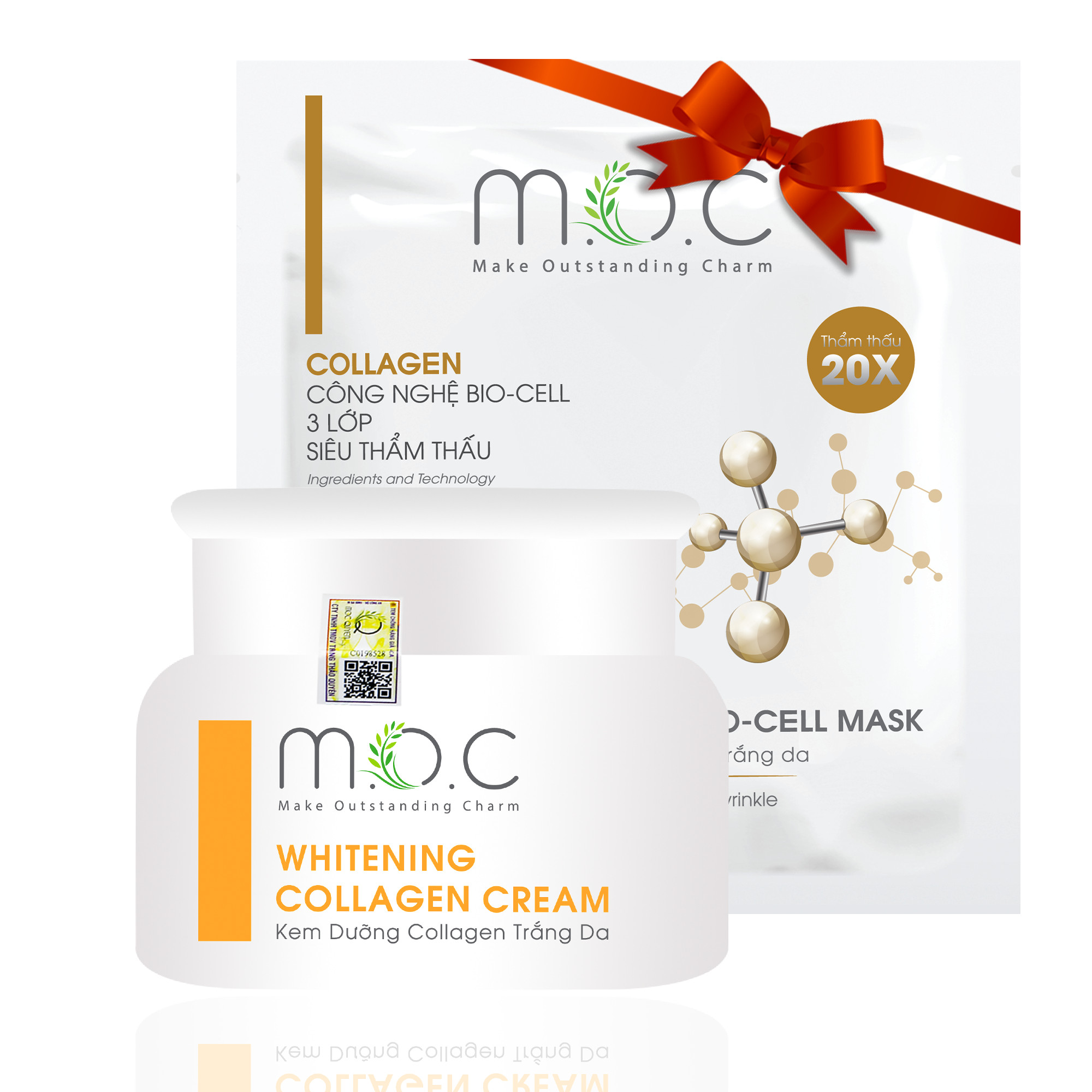 Kem Dưỡng Collagen Trắng Da M.O.C - Tặng 1 Miếng Mask Sinh Học Trắng Da Collagen M.O.C - Kem Dưỡng Chiết xuất Hoa Nghệ Tây (Saffron) chống oxy hóa, nuôi dưỡng tế bào da, chống lão hóa, ngăn ngừa sạm nám, không bết rích, thông thoáng lỗ chân lông, dùng được cho phụ nữ mang thai