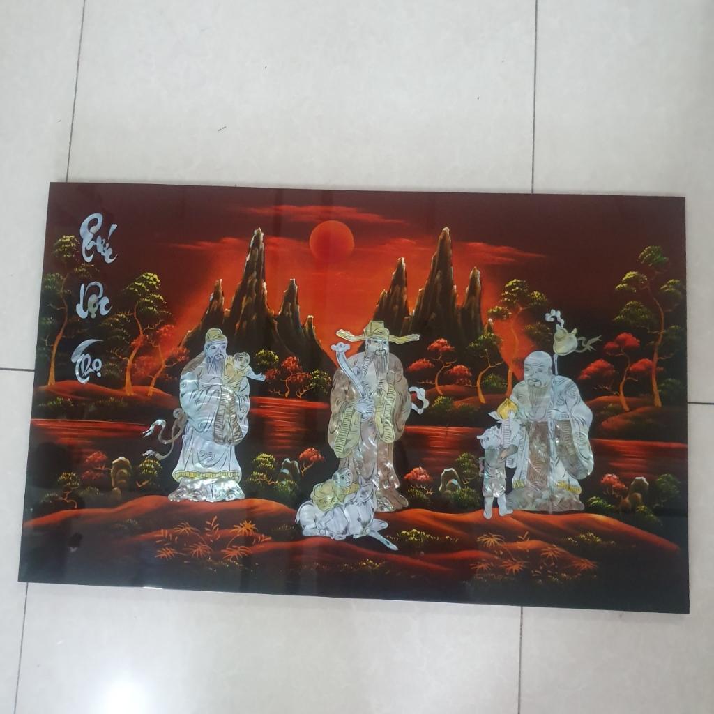 Tranh sơn mài Phúc Lộc Thọ cẩn ốc xà cừ cao cấp size 50x80 cm treo tường, trang trí nhà cửa, văn phòng, qu