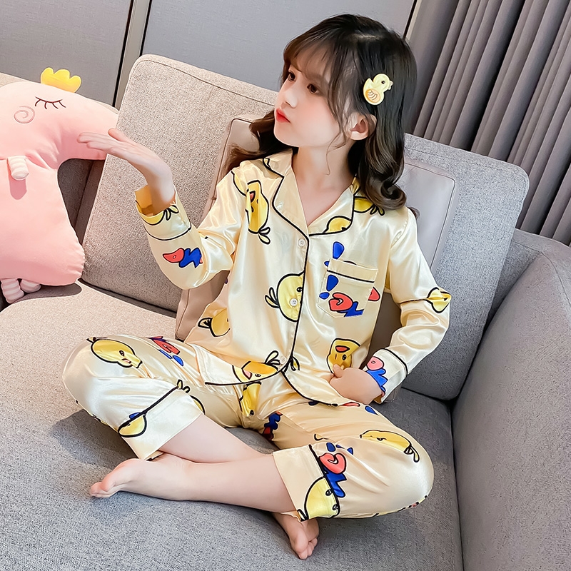 Bộ Ngủ Pijama Cho Bé Gái Lụa Satin Nhiều Màu Dài Tay 8-25kg - BPN05