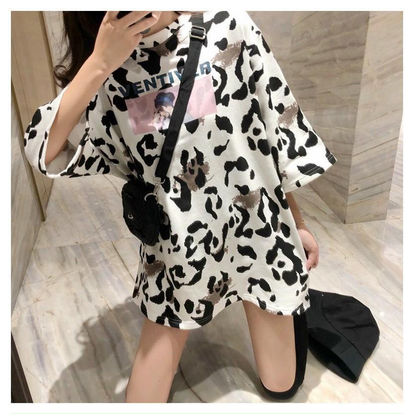 Áo Thun - Loang Bò Sữa In Hình Cô Gái Tay Lỡ Unisex nam nữ From Rộng