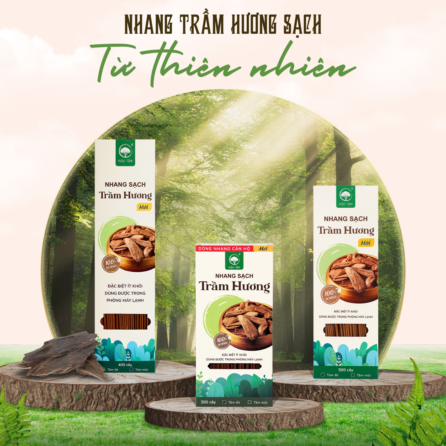 Nhang Trầm Hương MỘC LÂM - 38cm- Nhang sạch ít khói - Hương thơm dịu nhẹ - Dùng trong phòng máy lạnh