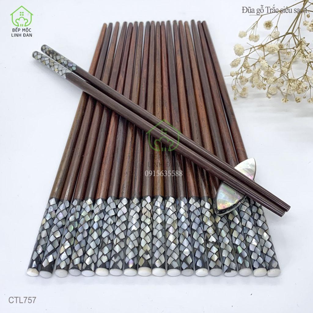 Đũa Gỗ Trắc Tự Nhiên Khảm Xà Cừ Hình Vảy Rồng HAHANCO [CTL757] Bộ 10 Đôi