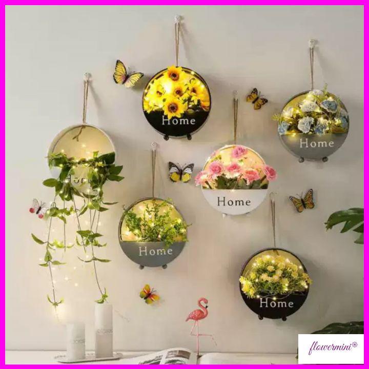 Giỏ hoa lá giả treo tường trang trí nội thất phòng khách, ban công, tiểu cảnh độc đáo Flowermini GH-04