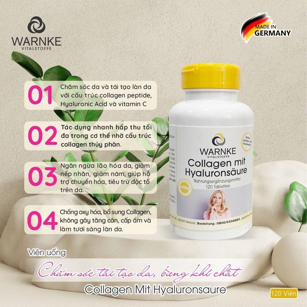 Collagen Plus Warnke, Collagen Peptide Thủy Phân, Viên Uống Đẹp Da, Ngừa Lão Hóa, Tái Tạo Da, Chứa HA và Vitamin C