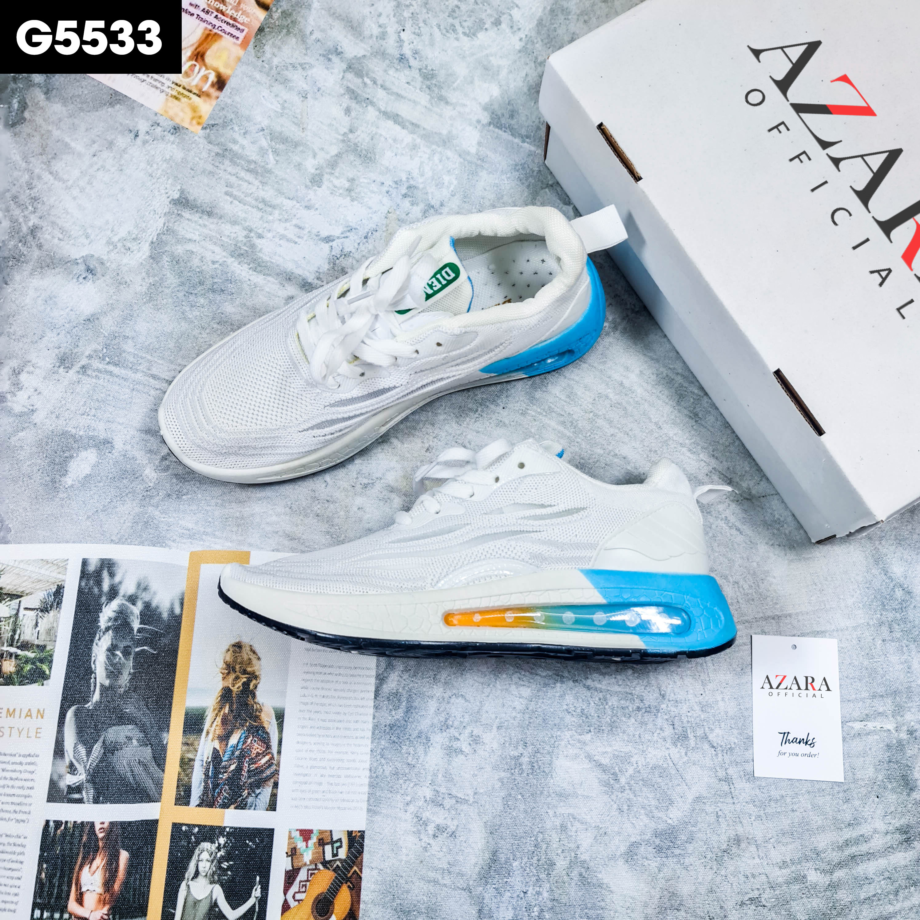 Giày Thể Thao Nam AZARA - Sneaker Màu Trắng Phong Cách Đường Phố, Đế Cao, Phối đồ Cực Chất - G5533