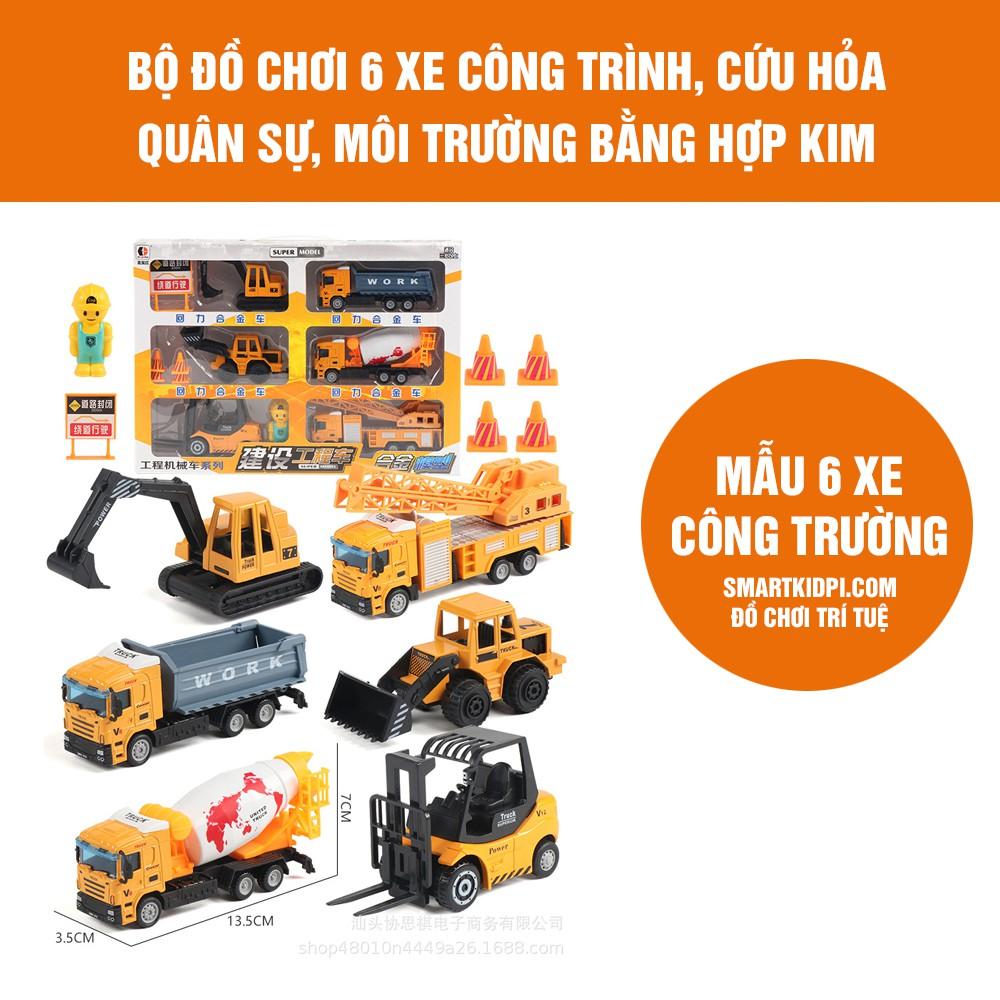 Bộ 6 xe công trình:máy xúc, xe tải, cần cẩu... cho trẻ em, đồ chơi cho bé thoả sức sáng tạohỏa ... hợp kim loại đẹp