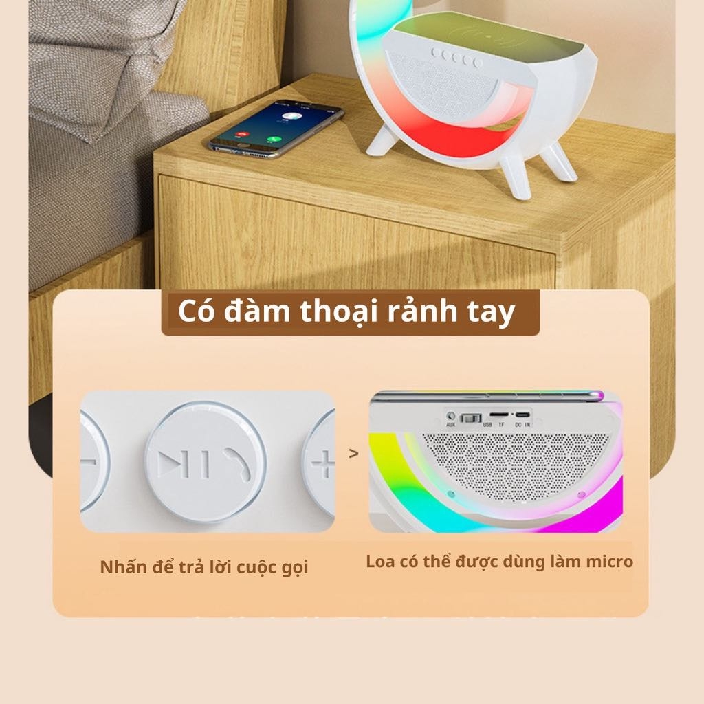 Loa Bluetooth Thông Minh Không Dây Đa Năng, Đa Chế Độ Ánh Sáng, Tích Hợp 4 Chức Năng Sạc Tích Điện Không Dây