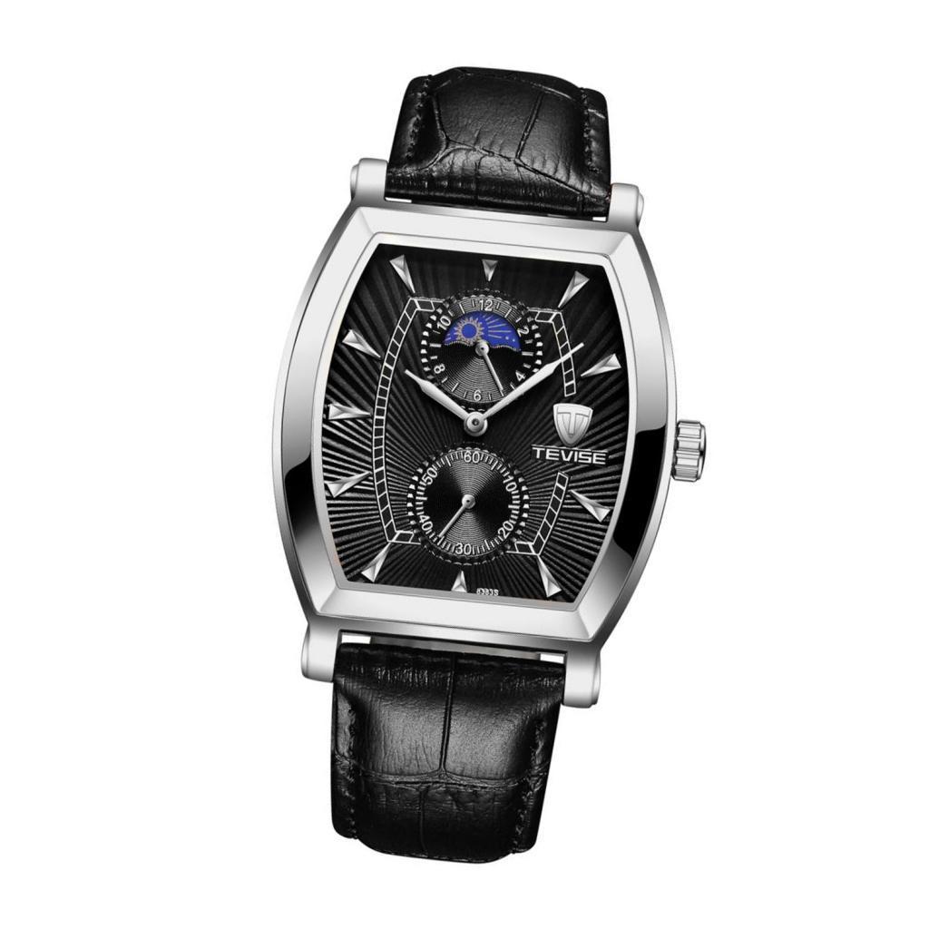 Classic Rectangle Dial Leather Band Men Automatic  Watch