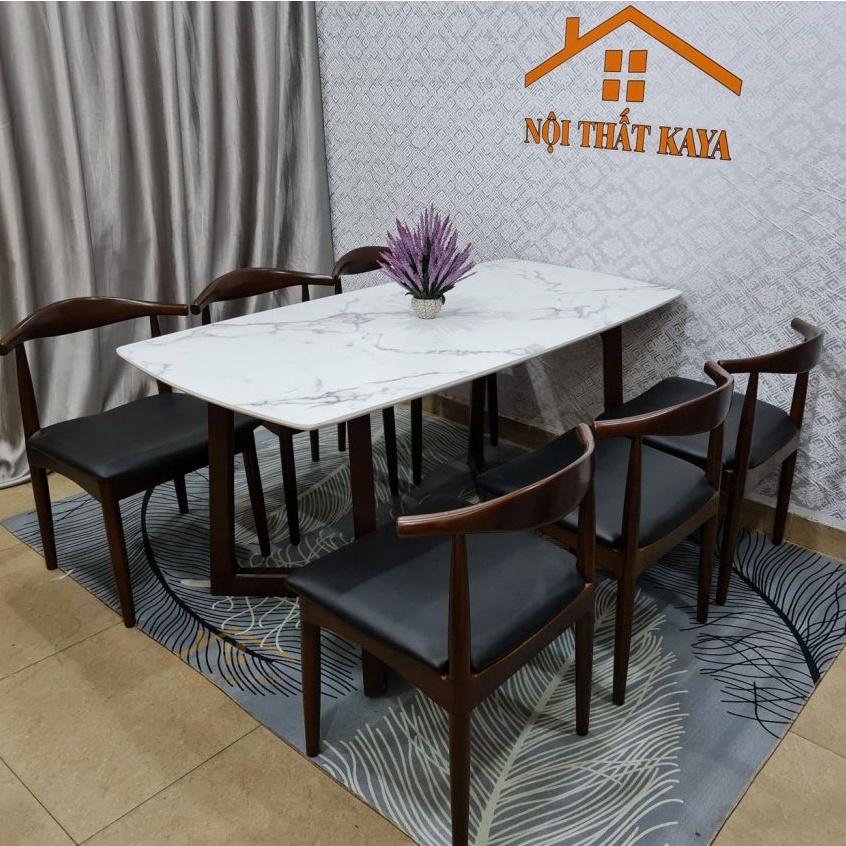 Bộ bàn ăn mặt đá chân M 6 ghế Bull-đầu