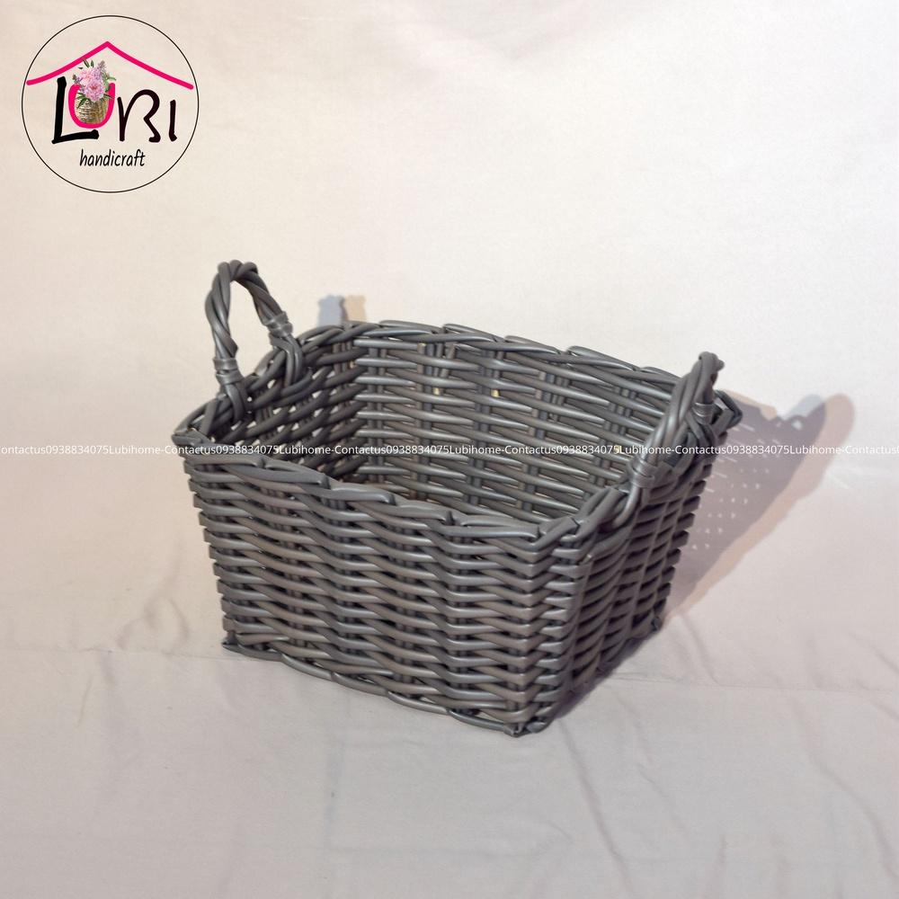 Giỏ đựng đồ đan nhựa giả mây có quai cầm - xinh xắn