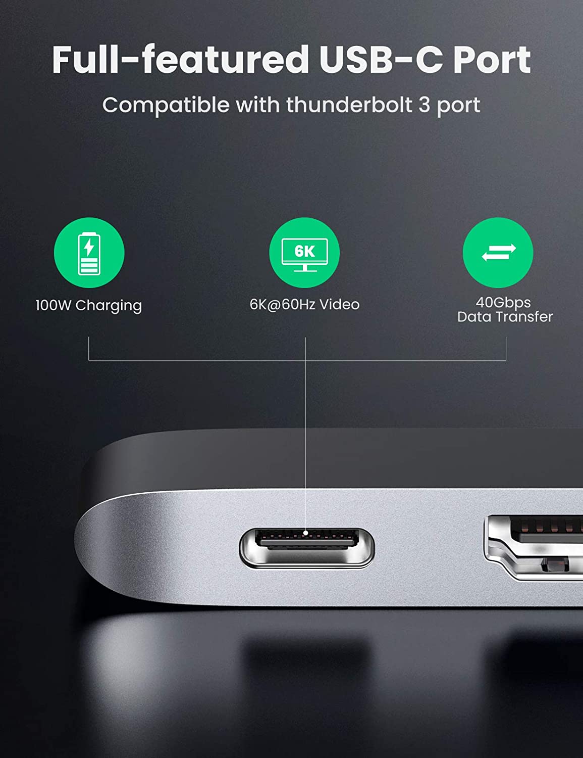 Bộ chuyển đổi đa năng hãng UGREEN CM251 60559 USB type C sang HDMI và 3 cổng USB 3.0 - Hàng chính hãng