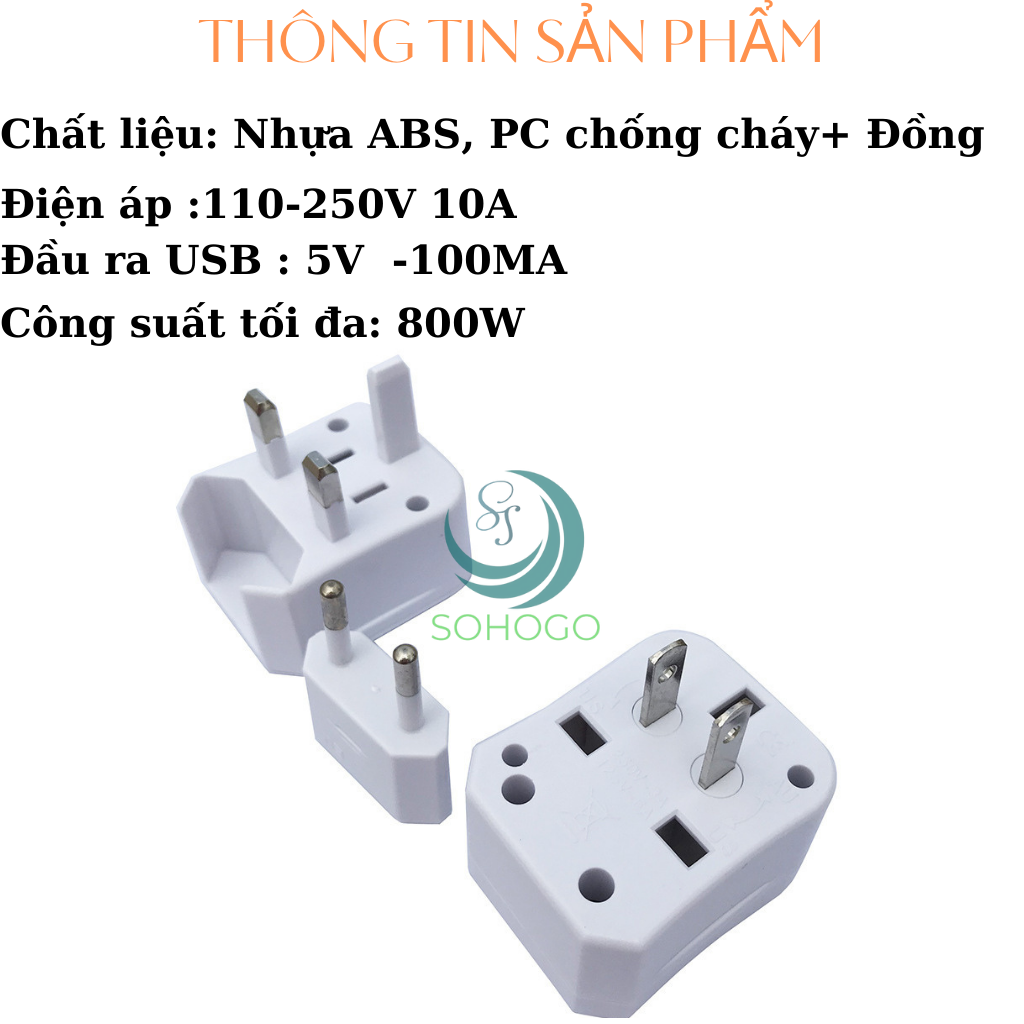 Ổ cắm du lịch đa năng xuyên lục địa 200 Quốc Gia-Ổ cắm chuyển đổi nguồn phù hợp với chuẩn của Châu Âu, Mỹ, Úc, Nhật Bản-Ổ cắm điện đa năng du lịch Universal Travel Adapter nhiều đầu