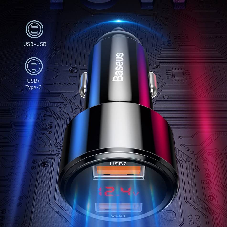 Tẩu củ sạc nhanh đa năng dành cho xe hơi / ô tô 2 cổng USB hiệu Baseus Dual-USB - hàng chính hãng