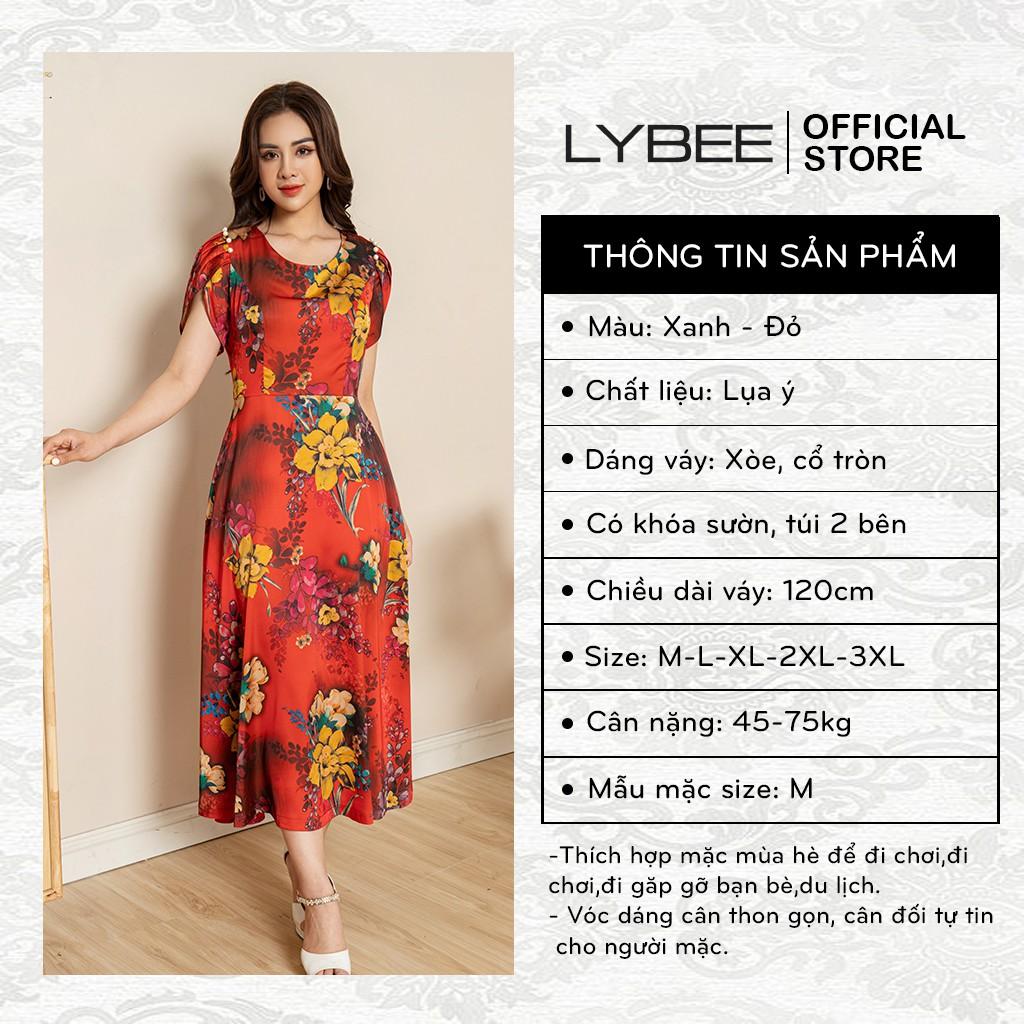 Váy trung niên LYBEE họa tiết hoa tinh tế chất liệu lụa ý 613
