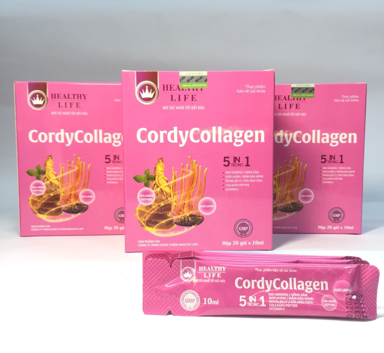 Combo 3 hộp Đông trùng hạ thảo CordyCollagen chính hãng Healthy Life, hộp 20 gói x 10ml - Chống lão hóa, trẻ hóa cơ thể