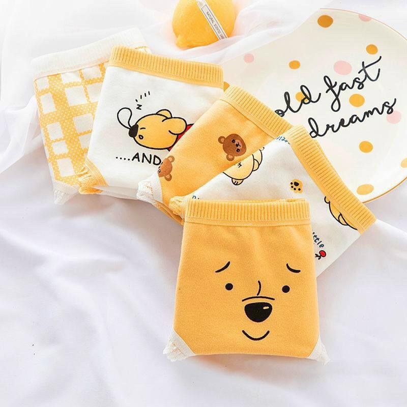 Set 5 Quần Lót Cotton Hoạ Tiết Gấu nhiều mẫu_Quần Lót 5 Kiểu Gấu Vàng Thư Giãn Mới 5134
