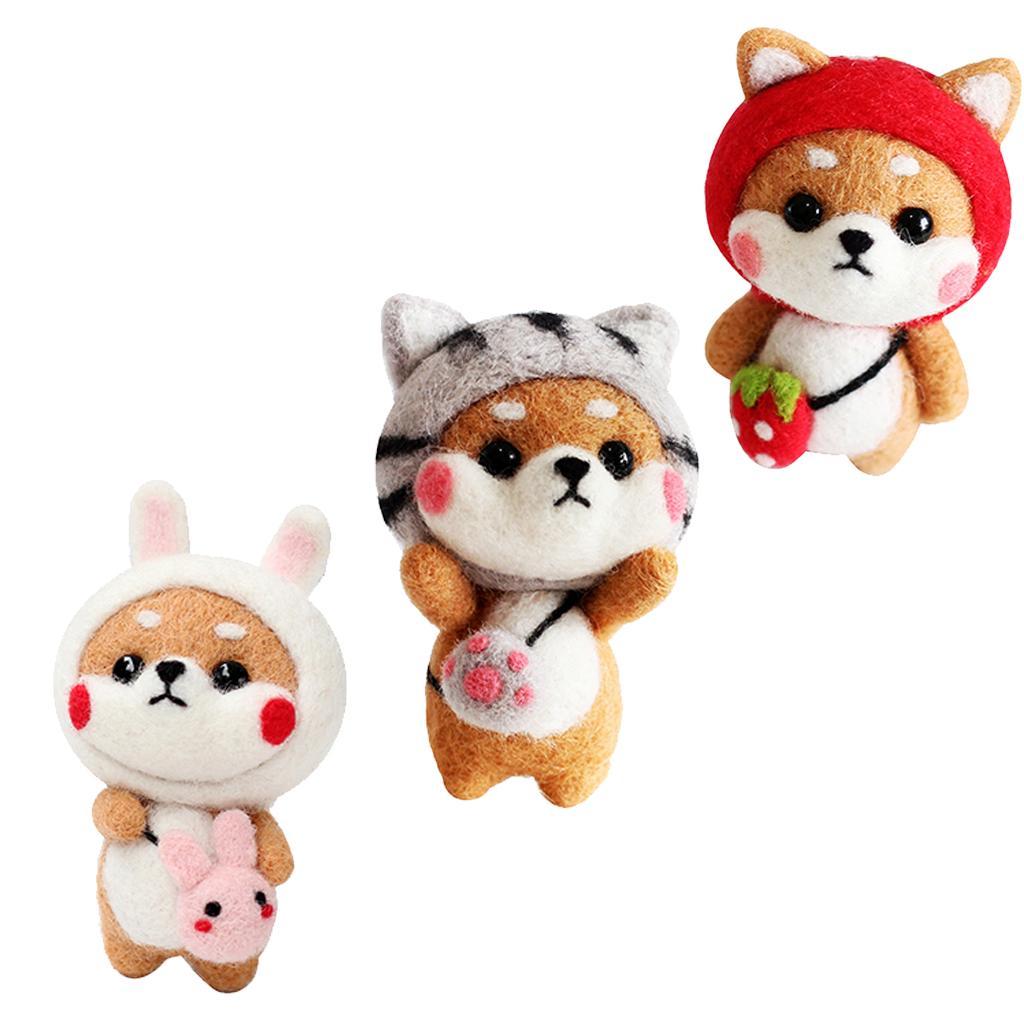 3 Sets Animal Dog Craft Felt Felting Kit for Beginner Valentine Gift