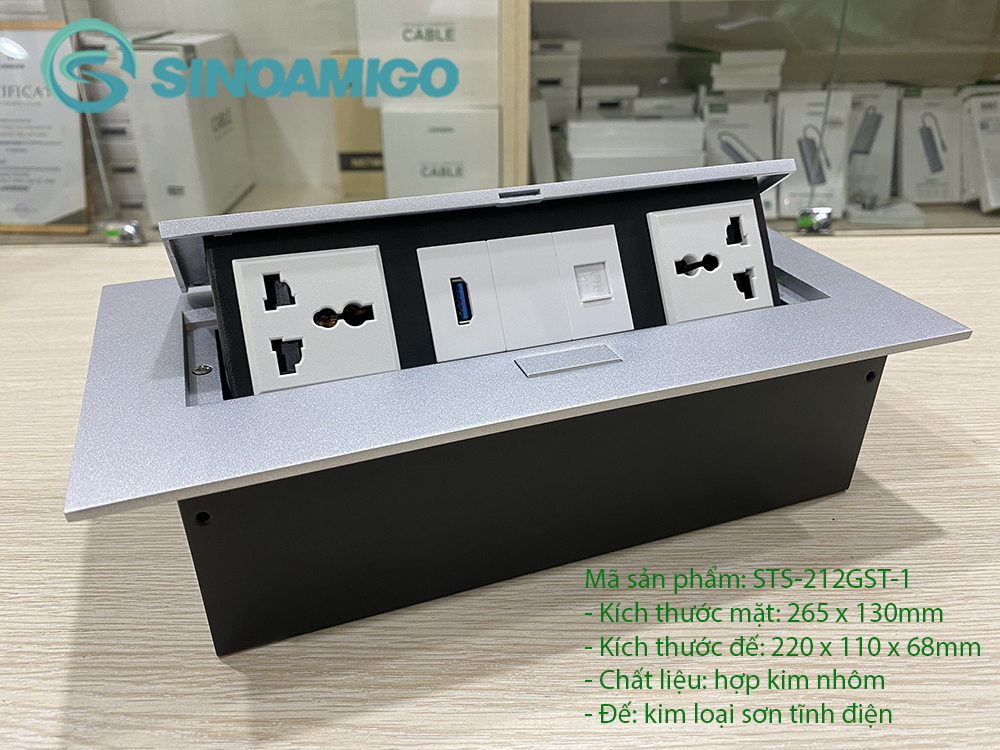 Hộp ổ cắm điện âm bàn tích hợp Lan, USB data 3.0 Sinoamigo STS-212GST-1 chính hãng