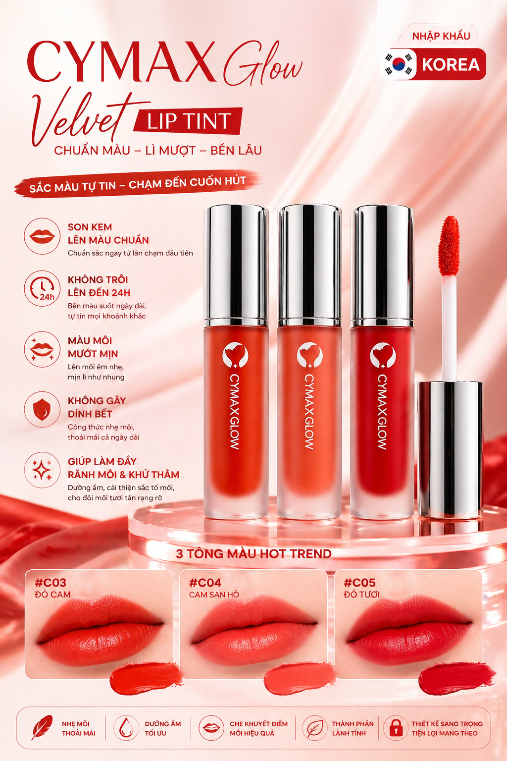 Son Kem CYMAX Glow Velvet Lip Tint - Lì Mịn Như Nhung, Căng Mướt Môi Chuẩn Hàn - Không Trôi