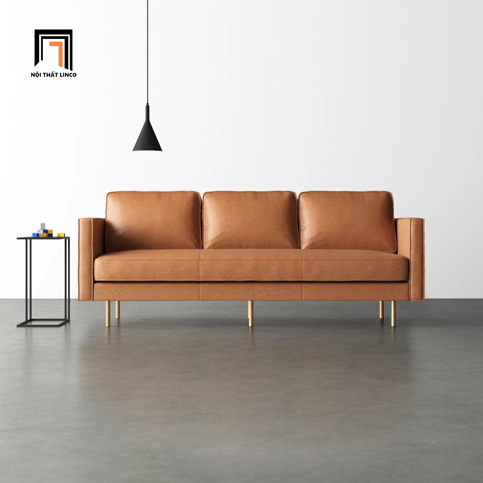 Ghế sofa băng da giả Roderic chân inox vàng giá rẻ