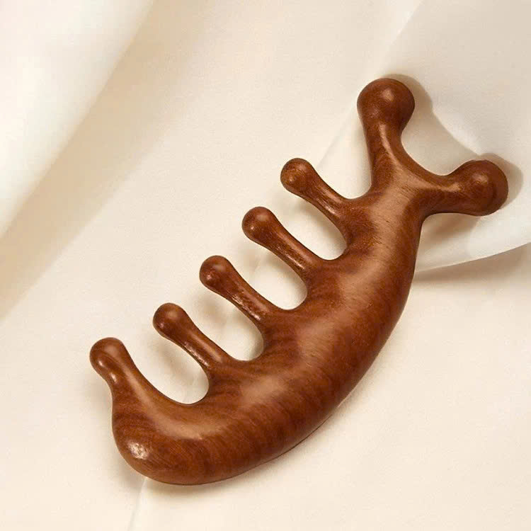 Lược Gỗ Đàn Hương Đầu Cá Heo Massage Kinh Tuyến, Da Đầu - Hàng Chính Hãng