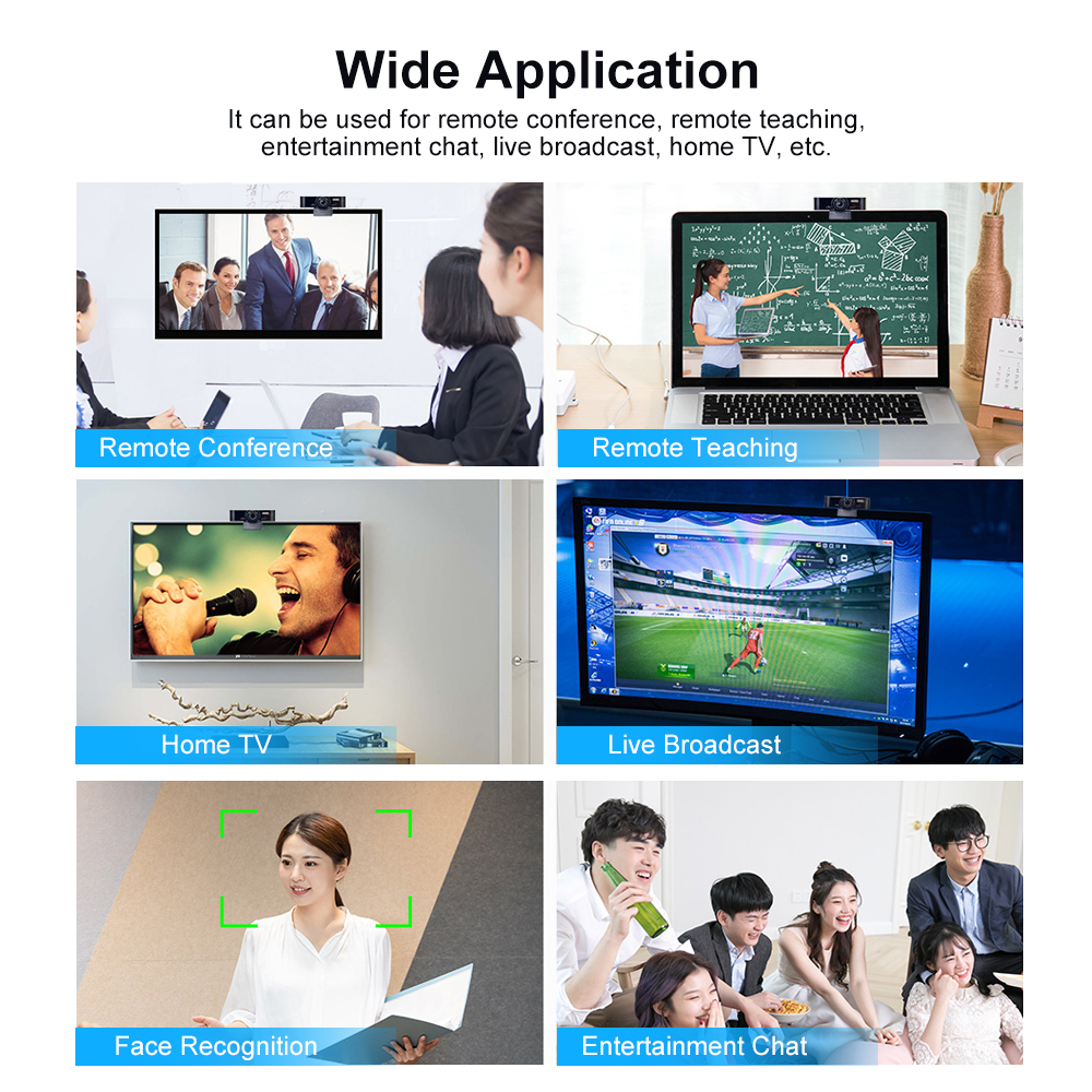Camera Hội Nghị Góc Rộng HD 1080p Tự Động Lấy Nét Tích Hợp Micrô Không Có Ổ Đĩa, Màu Đen