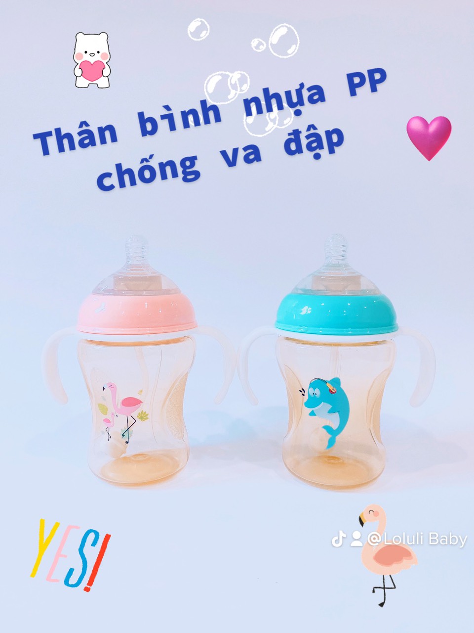 Bình Sữa Loluli PP Cổ Rộng Chống Sặc Cho Bé Chính Hãng - 300ml