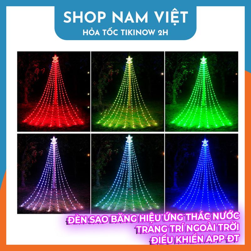 Dây Led Sao Băng RGB Hiệu Ứng Thác Nước, Điều Khiển Bằng Điện Thoại - Trang Trí Ngoài Trời Giáng Sinh, Năm Mới