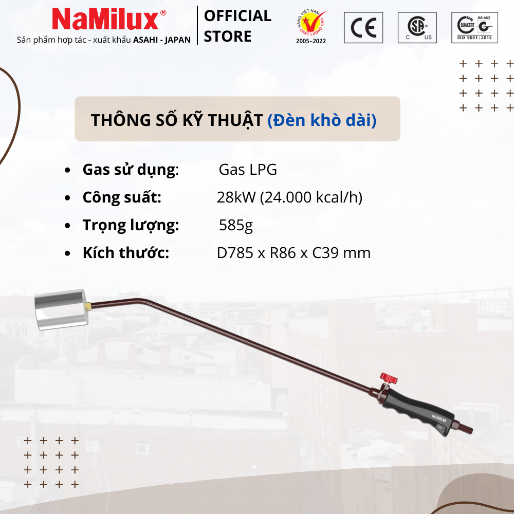 Bộ Đèn Khò Gas Công Nghiệp NaMilux I Ngắt Gas Tự Động I Đường Kinh Ống Lửa 60mm I Hàng Chính Hãng