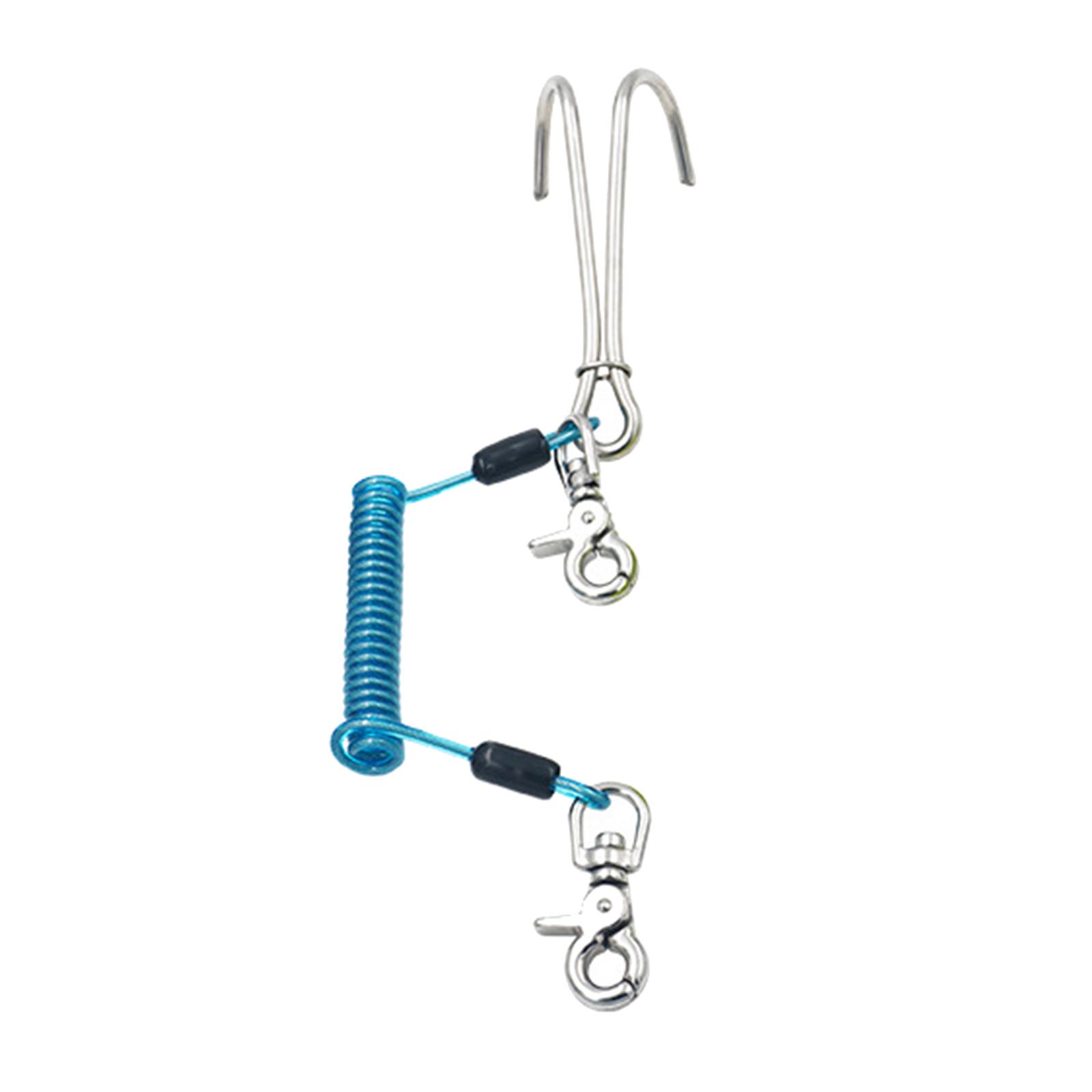 Dual Hook Reef  Hook Scuba Diving with Spiral Coil Lanyard Quick-Release Safety Accessories