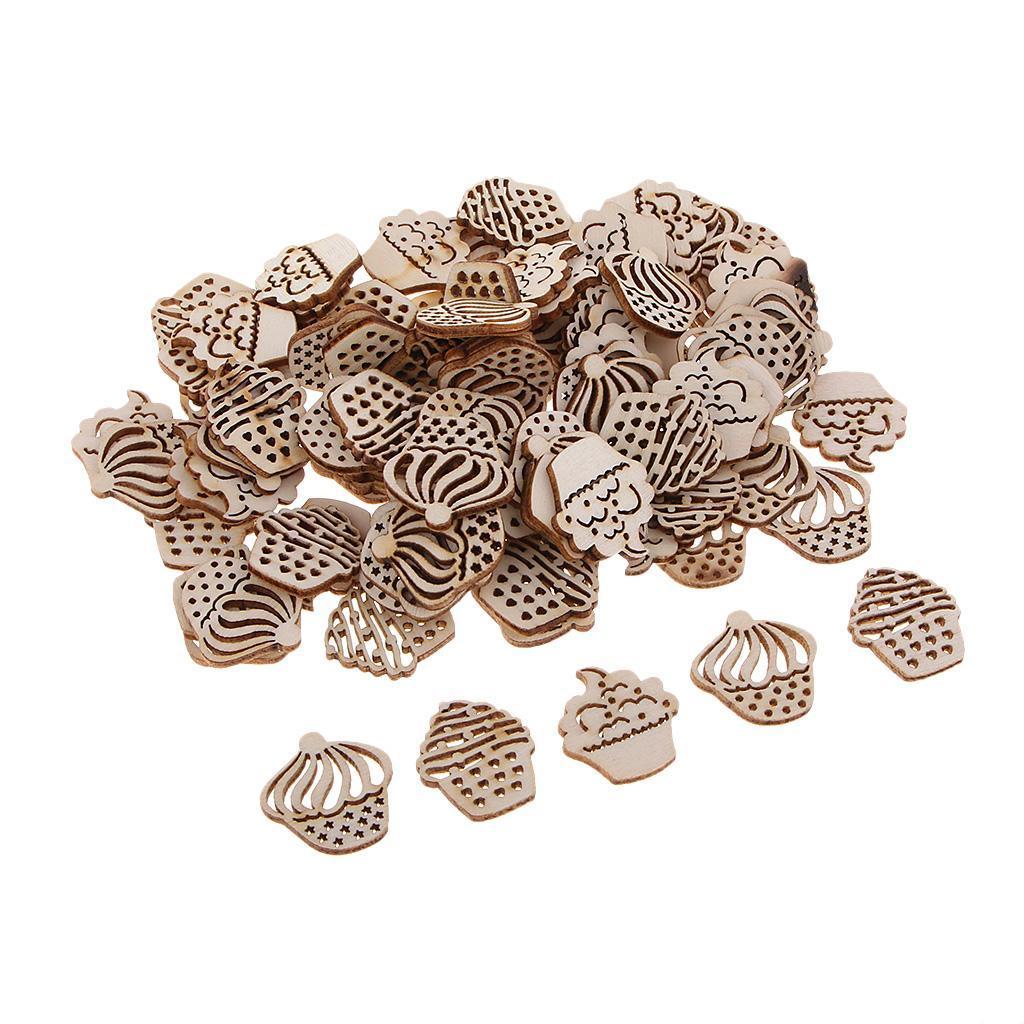 100pcs Wooden Embellishments Craft Cake Shape for Wedding Party Supplies