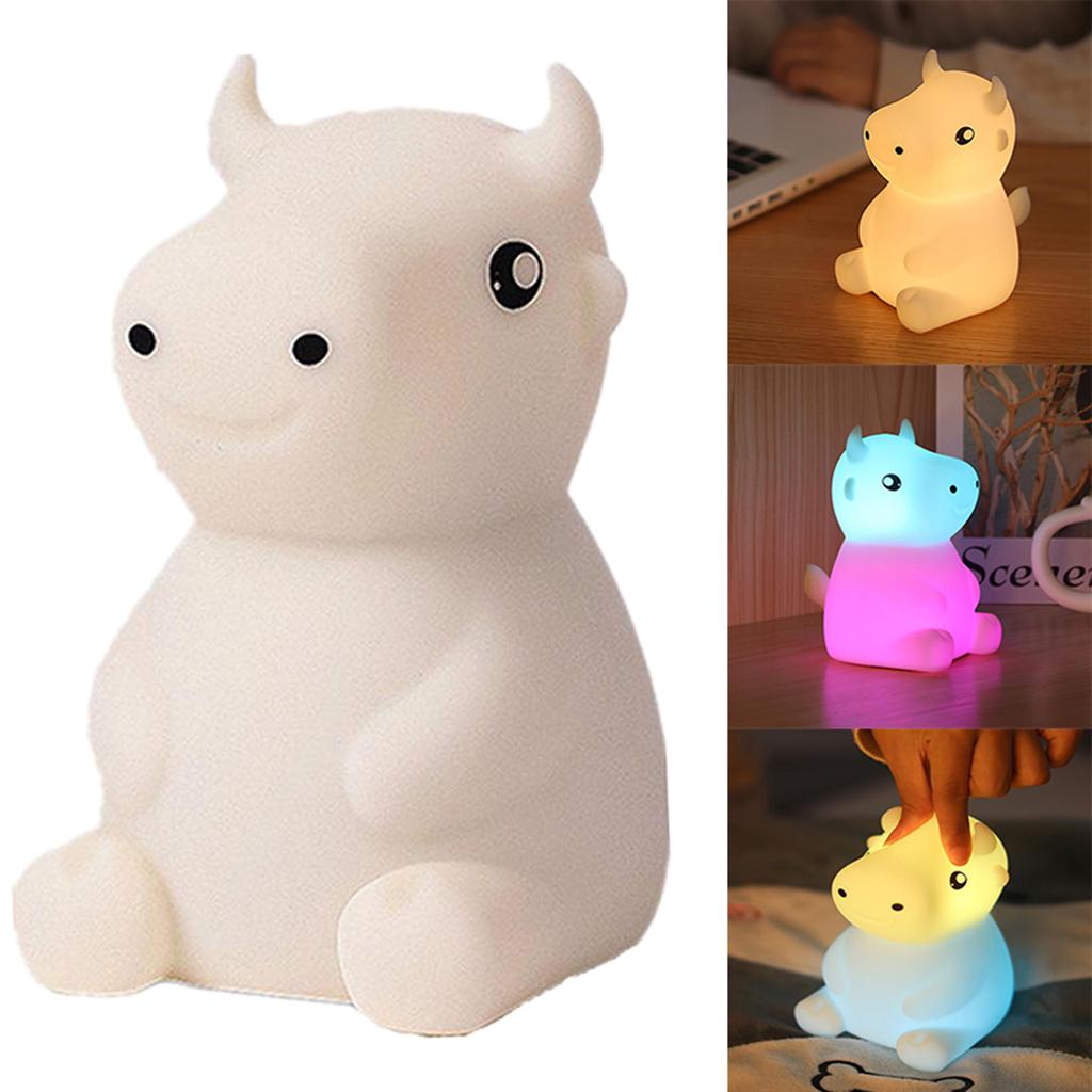 Silicone Cow LED Touch Sensor Night Light Cute Child Bedroom Lamp 7 Colors