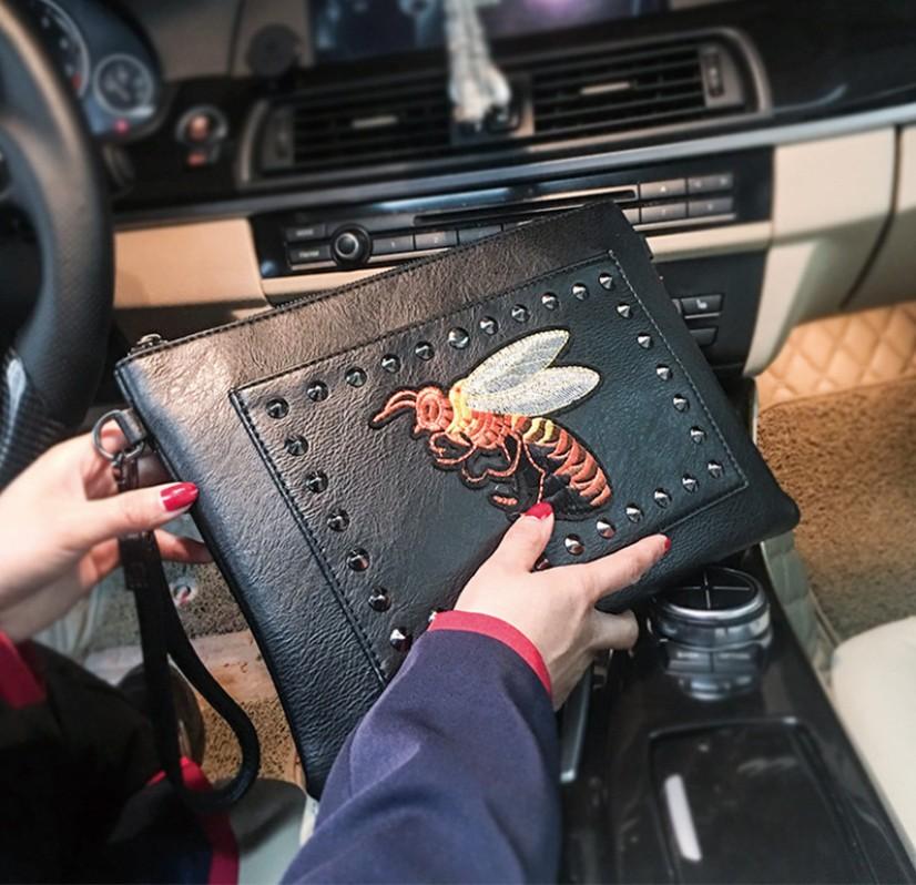Men's Fashion Clutch Bag Pattern PU Leather wallet - Black