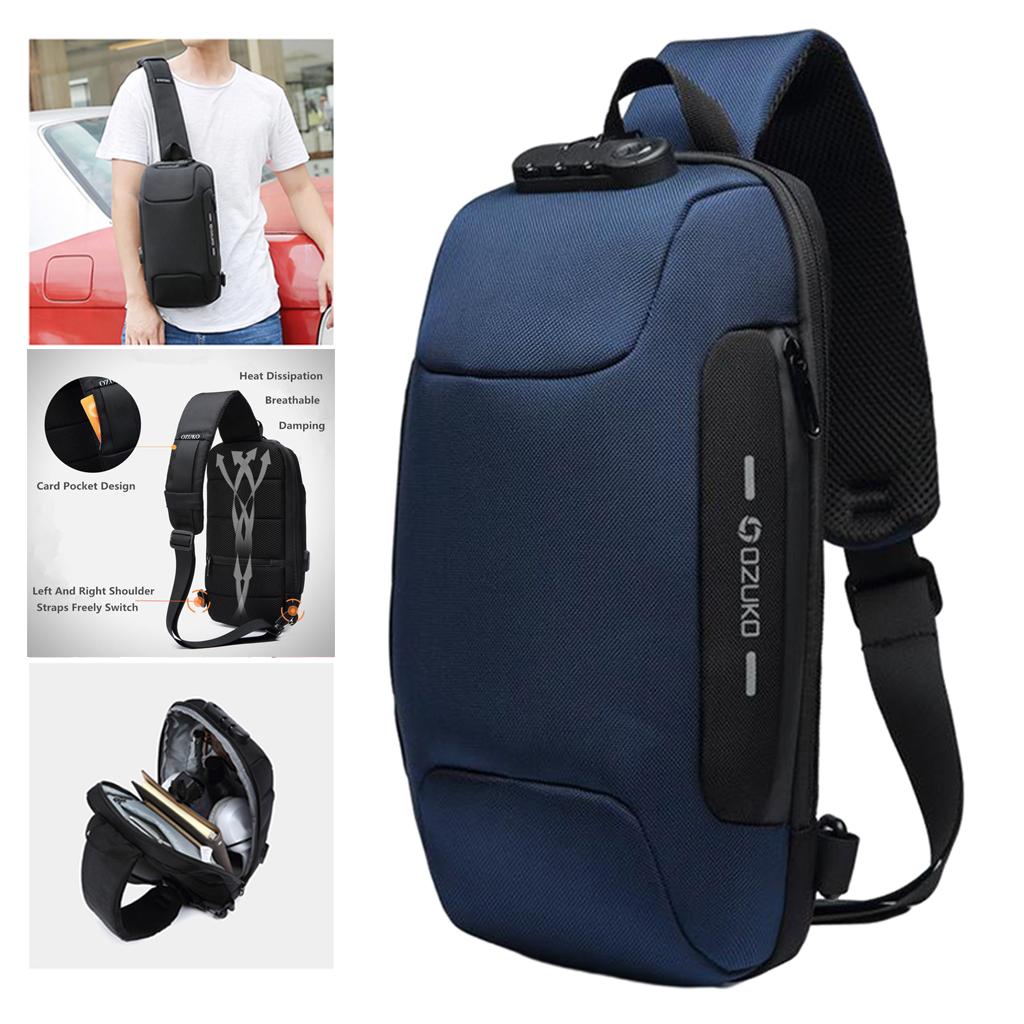 Anti Theft Sling Bag Chest Bag with USB Charging Port Lightweight Daypack Cross Body Large Capacity USB Charge Rucksack for Men Travel Hiking Cycling