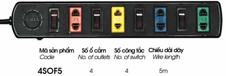 Ổ Cắm Có Bảo Vệ Quá Tải Bằng CB LIOA 4SOF5