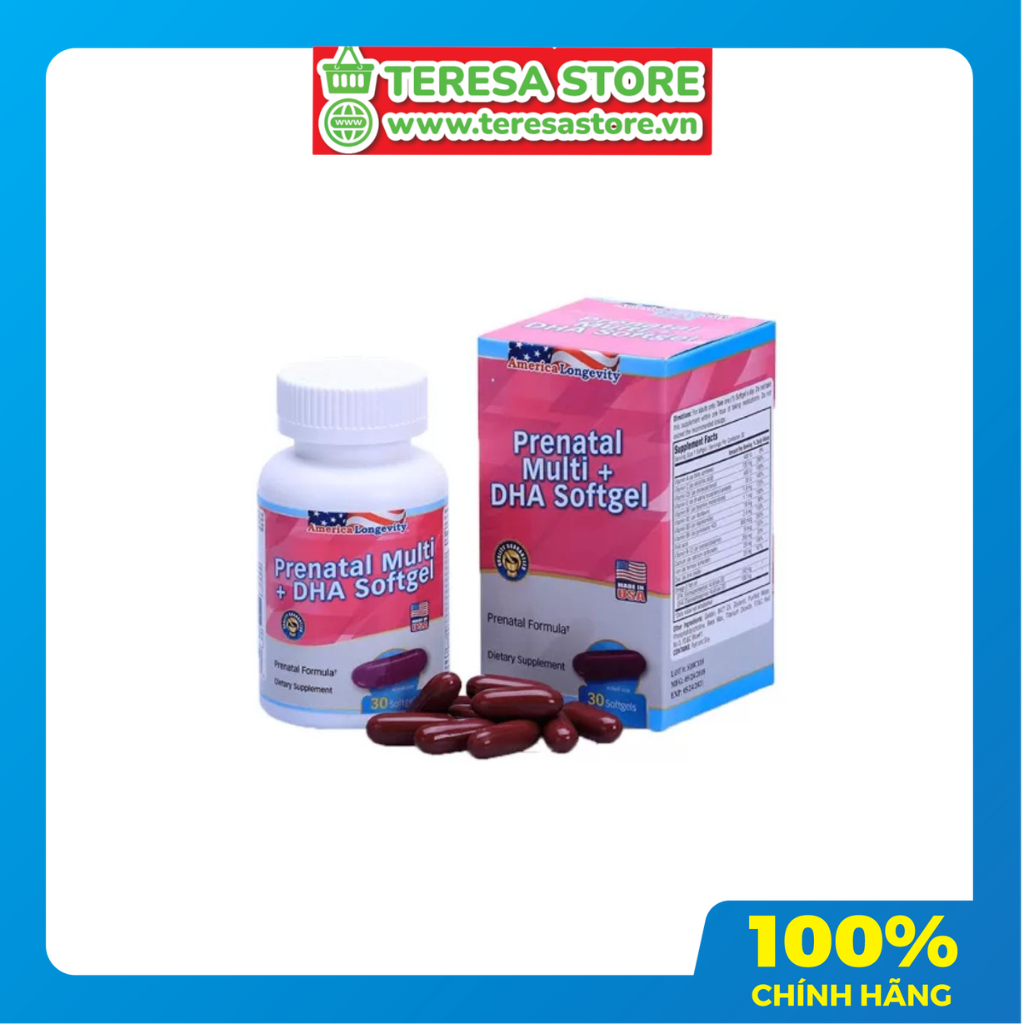 Vitamin Tổng Hợp cho mẹ bầu, phụ nữ sau sinh Prenatal Multi + Dha Softgel Made in USA Bổ sung DHA 1 Hộp 30 viên