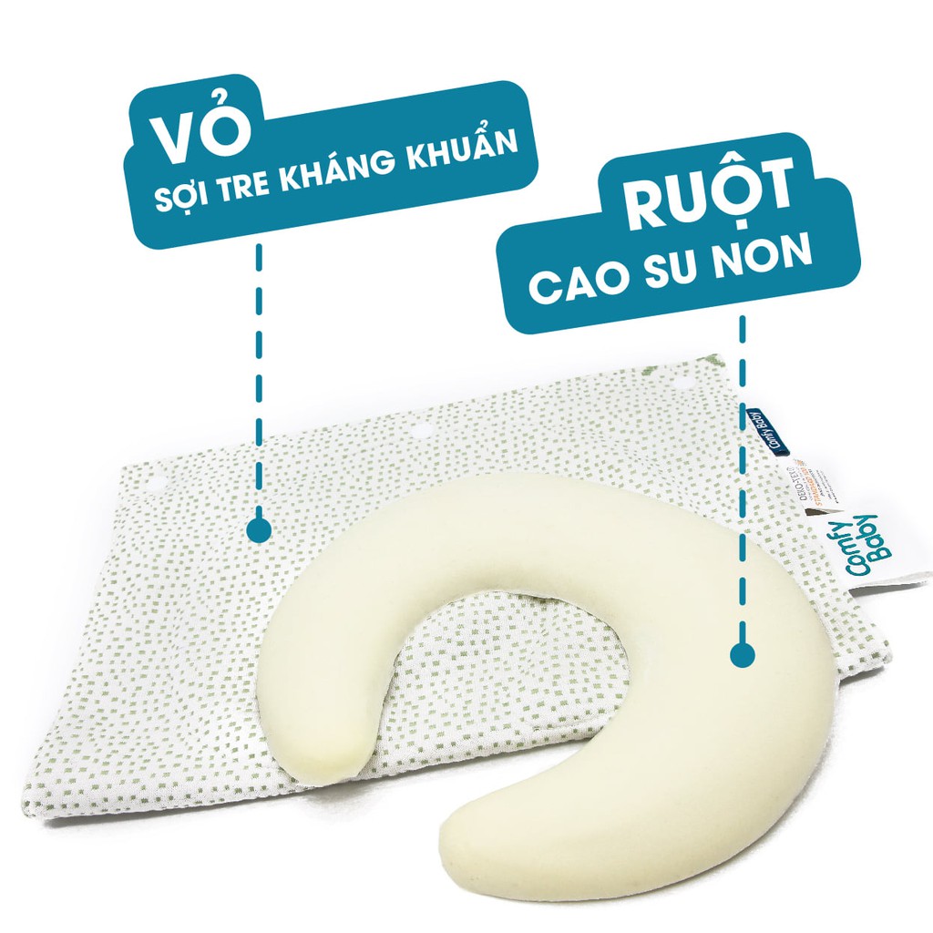 Gối lõm định hình đầu ruột cao su non vỏ sợi tre bamboo kháng khuẩn chống bẹt / bẹp đầu cho bé sơ sinh Comfybaby CF52020N04