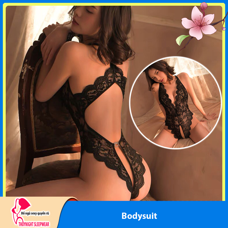 Váy ngủ bodysuit ren hoa xuyên thấu khoét lưng sexy gợi cảm Q601 - Đầm ngủ bodysuit ren - Đồ ngủ nữ sexy