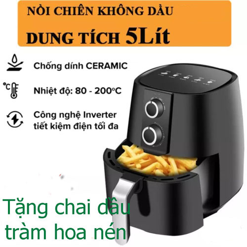 Nồi chiên không dầu cao cấp camel dung tích 5L(tặng chai dầu tràm hoa nén)