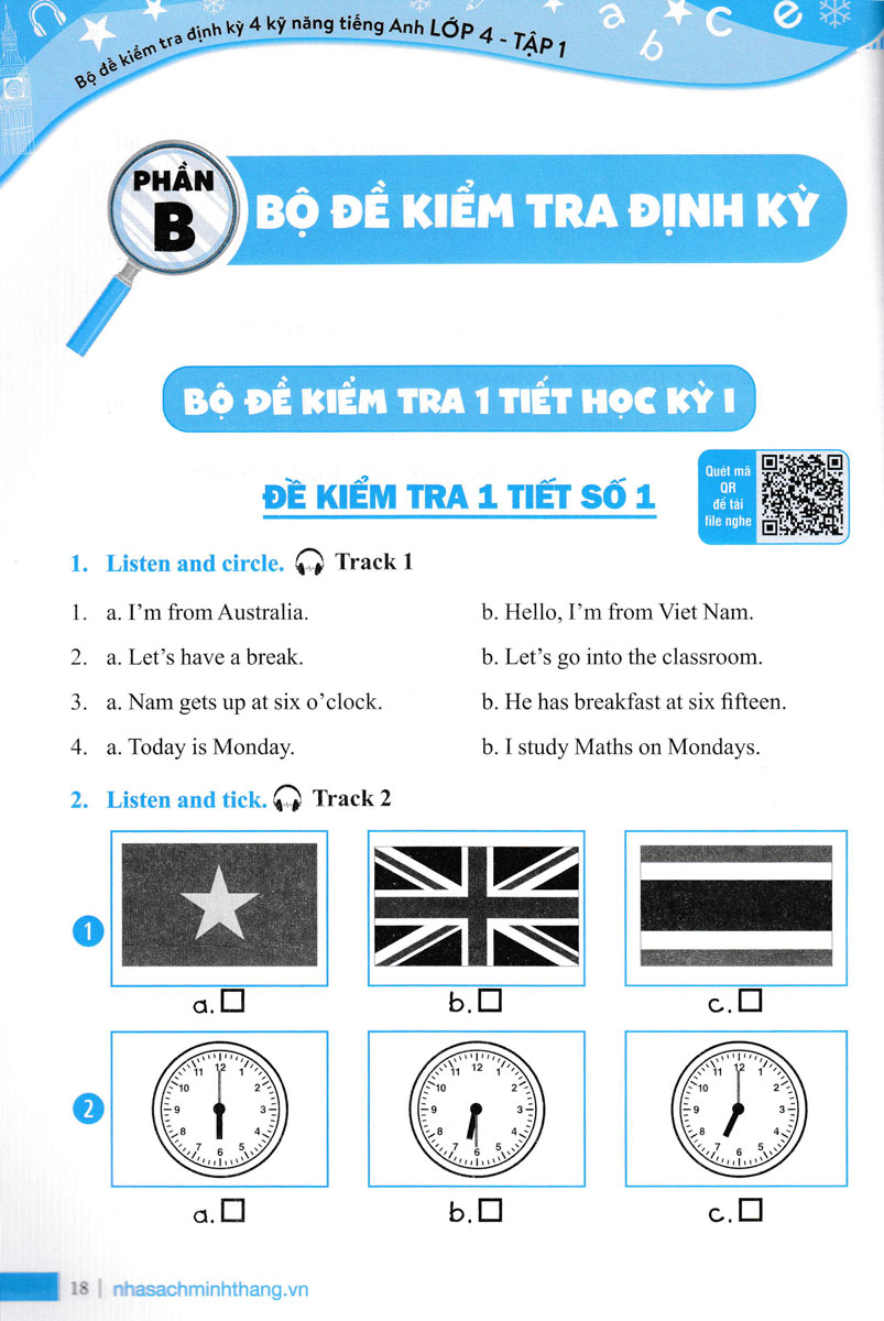 Bộ Đề Kiểm Tra Định Kỳ 4 Kỹ Năng Tiếng Anh Lớp 4 - Tập 1 _MT